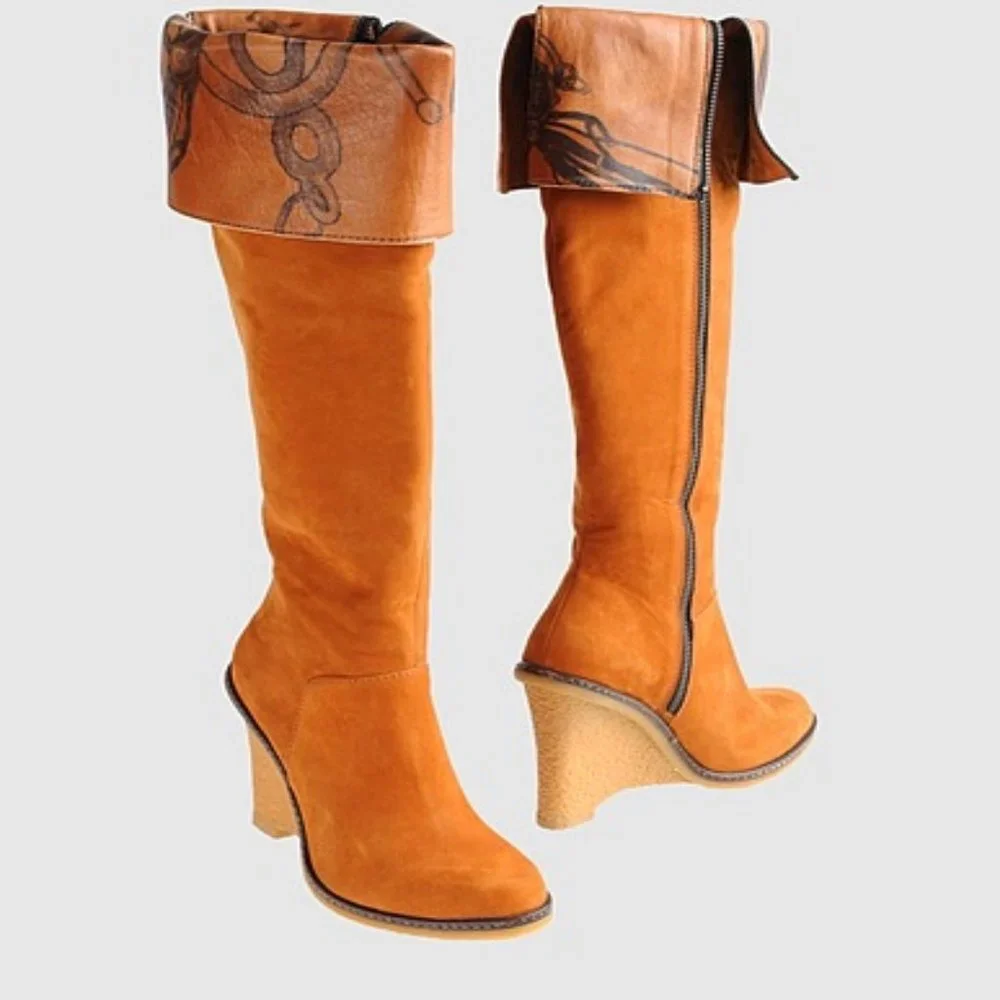 NEW $745 Collection‎ Privee Luxe over the knee suede wedge boots. IT 40 US 9
